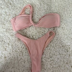 Pink Textured Bikini Set